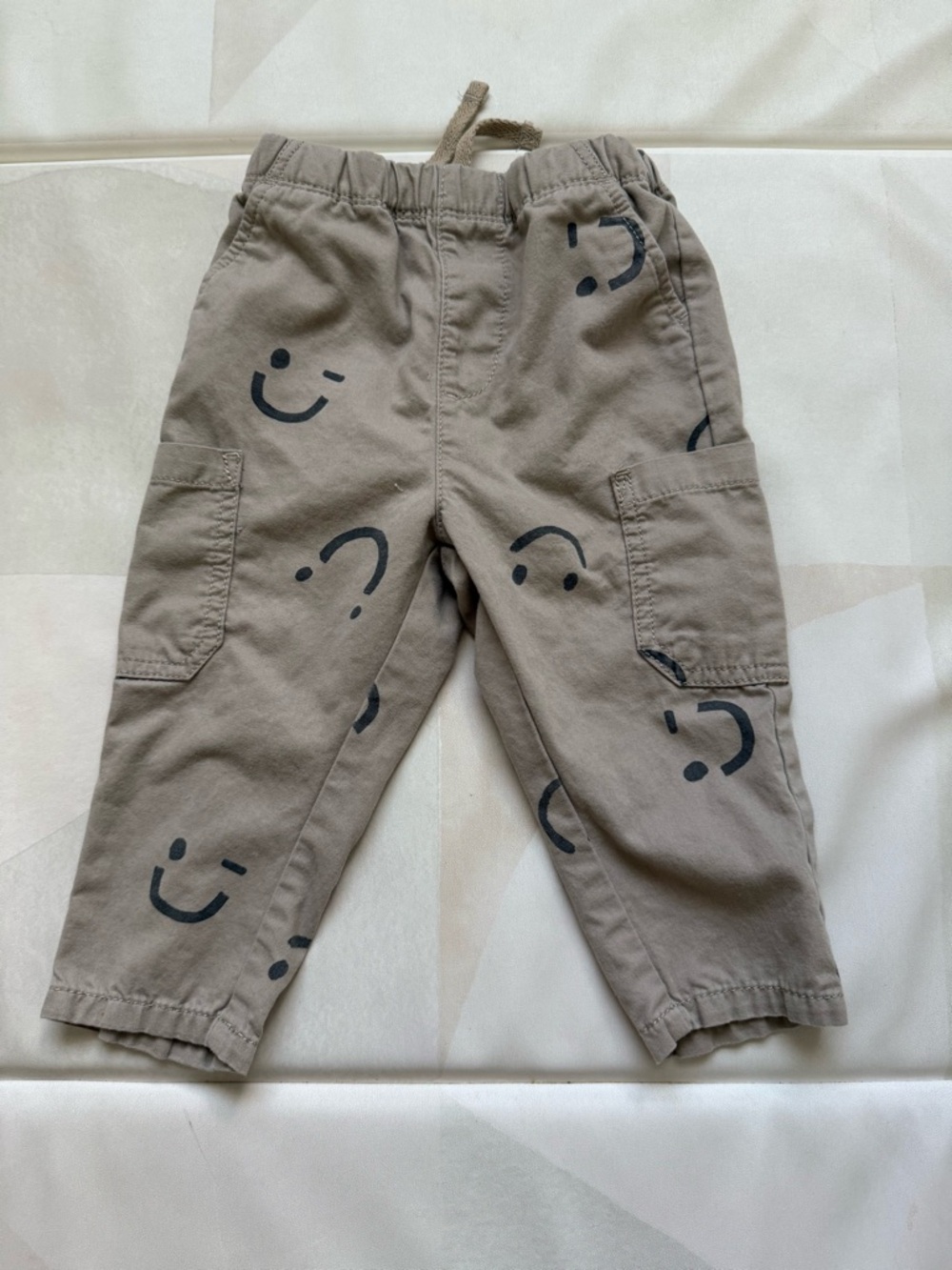 Taupe Sweatpants with Black Smiley Prints